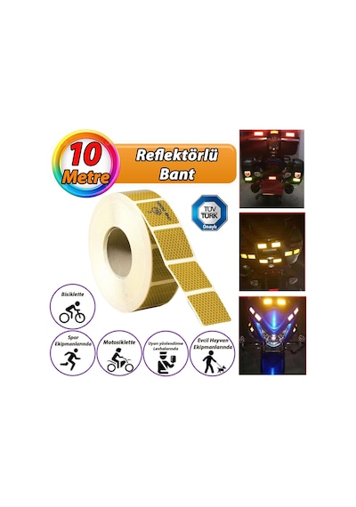 10 Mt Reflektörlü Reflektif Fosforlu Araç Oto Kamyon Şerit Bant Tüvtürk Onaylı Kesikli Sarı İkaz Bandı