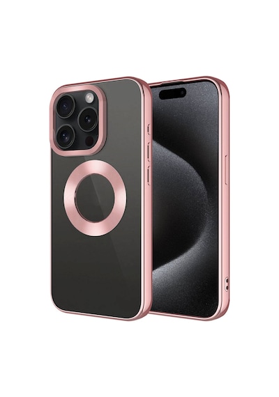 Zore İphone 15 Pro Max Uyumlu Tek Kamera Çerçeveli Logo Gösteren Ogaa Omega Kılıf-rose Gold