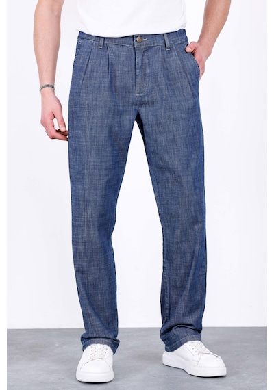 HLT Jeans Erkek Koyu Mavi Yazlık Çift Pileli Rahat Kesim Beli Lastikli Bol Paça Baggy Pantolon Albert-1994