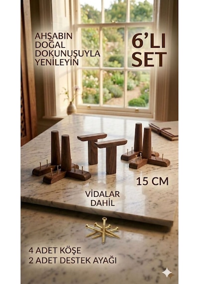 1. Sınıf Gürgen Ağacı Koyu Ceviz Mobilya Kanepe Koltuk Tv Ünitesi Mobilya Ayakları 6'lı Set Köşe Ayak Ve Destek Ayağı 15 Cm Robot Süpürge Uyumlu