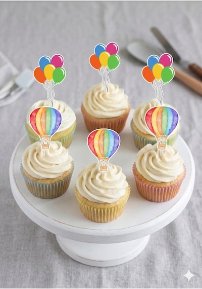 12 Li Gökkuşağı Konsept Cupcake Kürdan Süsü