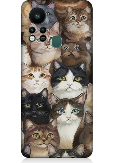 İnfinix Hot 11s Uyumlu Kedi Kalabalığında Kaos Desenli Silikon Kılıf Çok Renkli