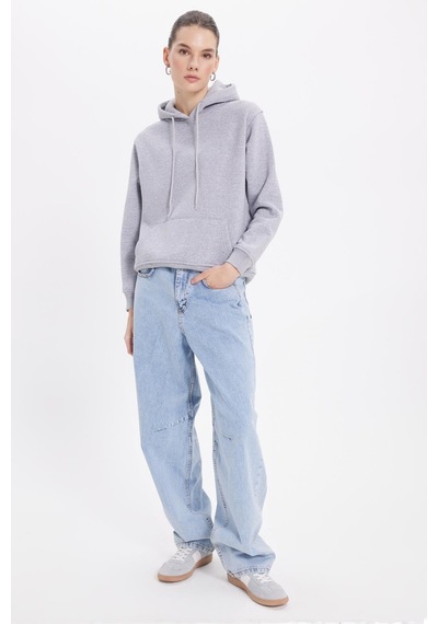 Tudors Kadın Relax Fit Rahat Kesim Pamuklu Kapüşonlu Kanguru Cepli Gri Sweatshirt-39935 Gri
