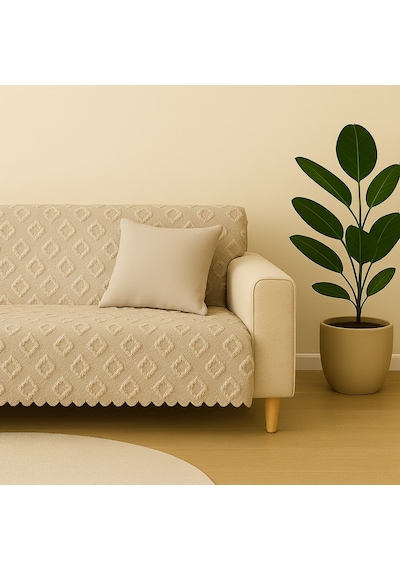 Şönil Jakarlı Kaymaz Koltuk Örtüsü 175x215 Cm Çekyat Uyumlu, Yıkanabilir Taş