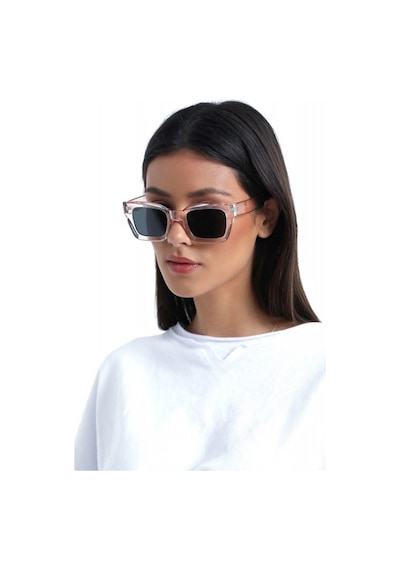 Mobgift Cat Eye Kalın Dörtgen Güneş Gözlüğü Şeffaf - Siyah