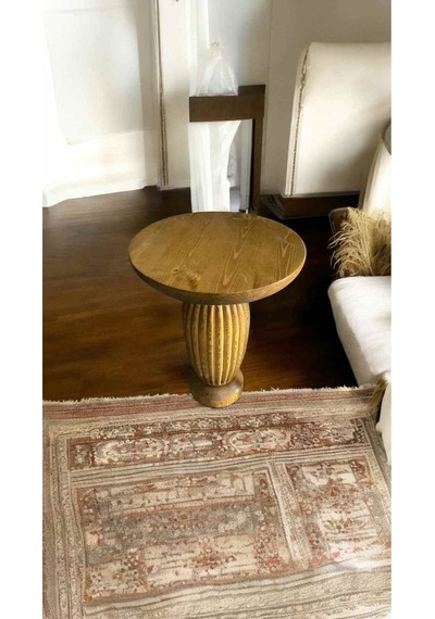 Simillo Doğal Masif Ahşap Tekli Yan Sehpa Koyu Ceviz Renkli Mantar Sehpa Modeli - Coffee Table Koyu Ceviz