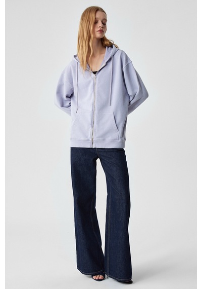 Ethıquet  NISPORENI Kadın Oversize Fit Kapüşonlu %100 Organik Pamuk 3 İplik Lila Sweatshirt