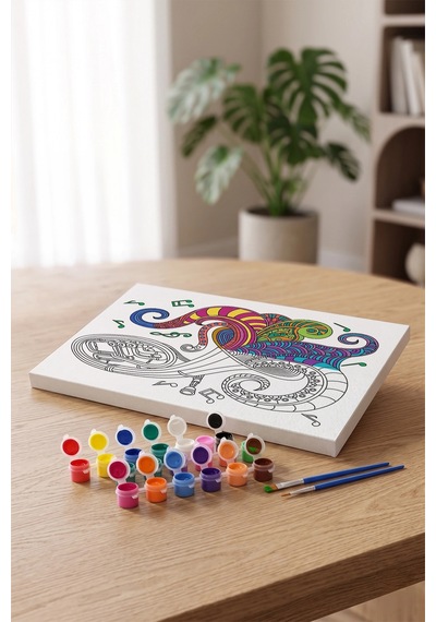 Müzik Notaları Desenli Mandala Tuval Boyama Seti 40x50 Cm