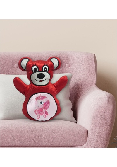 Bk Gift Unicorn Tasarımlı Kırmızı Ayıcık Yastık-3