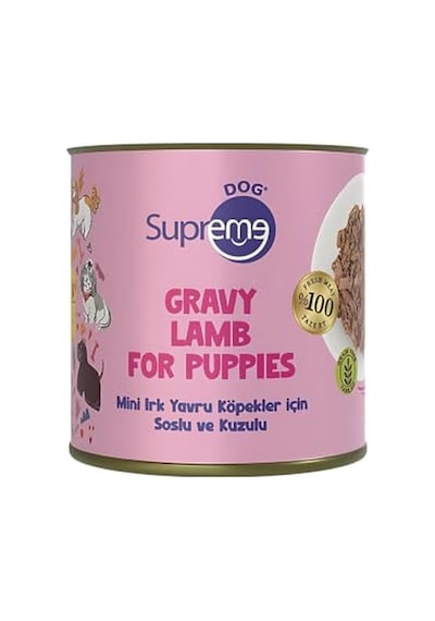 Ayrex Supreme Dog Mini Irk Yavru Köpek Konserve Maması, Tavuk & Kuzu Etli, Yüksek Proteinli Soslu Islak Mama 200 Gr