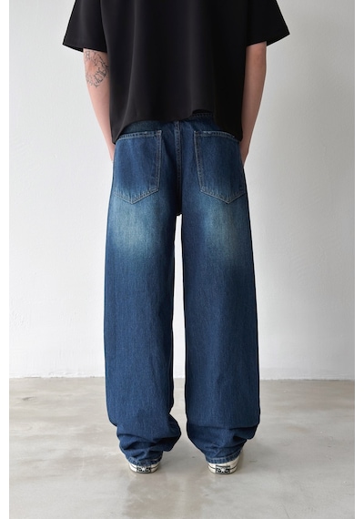 Flaw Çizgili Baggy Jean-29096 Lacivert