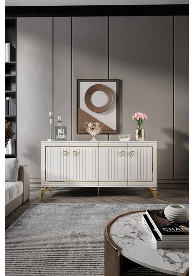 KLAS KONSOL MDF MEBRAN KAPAK EKRU GOLD