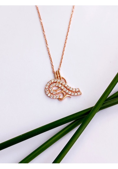 Gümüş Zirkon Taşlı Gold Osmanlı Tuğrası Trend Kadın Kolye Öğretme