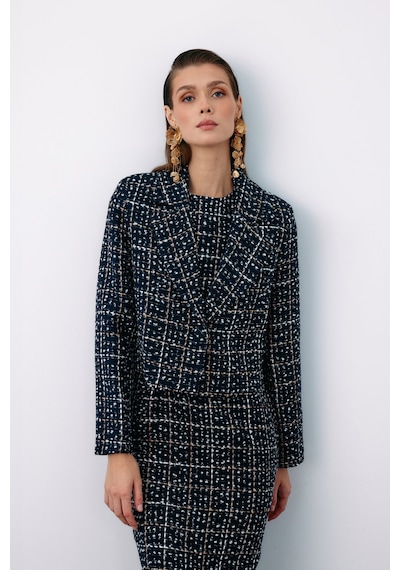 Sateen Düğmeli Tüvit Kısa Ceket - Lacivert-135066 Lacivert