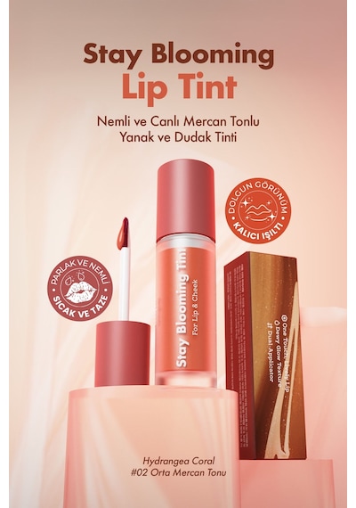 Unpa Nemli ve Canlı Mercan Tonlu Yanak ve Dudak Tinti UNPA Bubi Bubi Stay Blooming Tint
