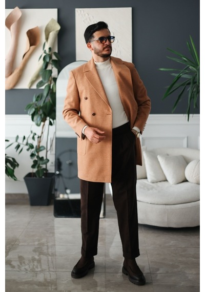 Avni Ceylan Premium Orange Slim Fit Erkek Kaşe Kaban Turuncu