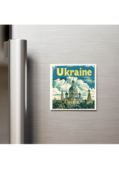Ukrayna Ukraine - Posta Pulu Temalı Ülke - Baskılı Buzdolap Magneti Kare - 9x9 Cm