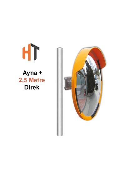 Trafik Güvenlik Aynası 80 Cm Sarı-siyah Ve 2.5 M Galvaniz Flanşlı Direk Set