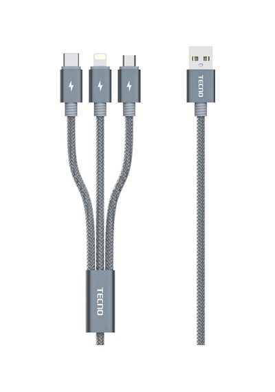 Tecno TCN31 3in1 Lightning Type-C Micro Çıkışlı Örgülü Şarj Kablo