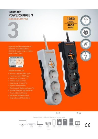 Tsk19009 Powersurge 3-surge Protectıon Plug-1050 Joule-wıth Beyaz