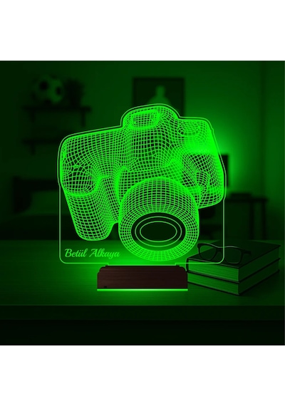 Luvivia Fotoğraf Makinesi Fotoğrafçı Blogger Hediye Kişiye Özel 3d Lamba - Masa Gece Lambası Şeffaf