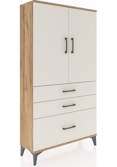 Arges Dolap Tek Raflı 3 Çekmeceli Tek Askılı 88x30x163 Çam-ay... Çam