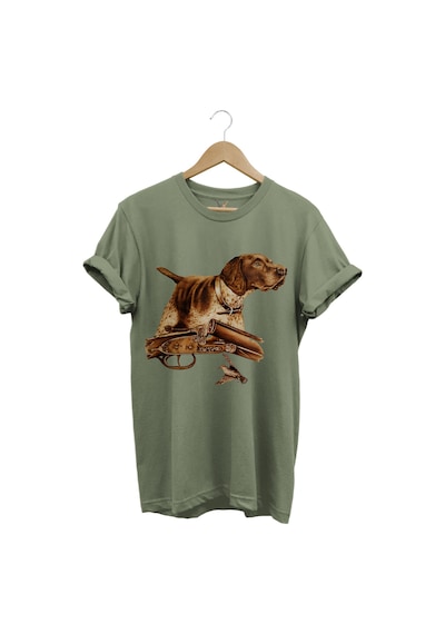 Hunter Avcılık Temalı Fişek Labrador Retriever Setter Pointer Baskılı %100 Pamuk Regular Fit T-shirt Haki