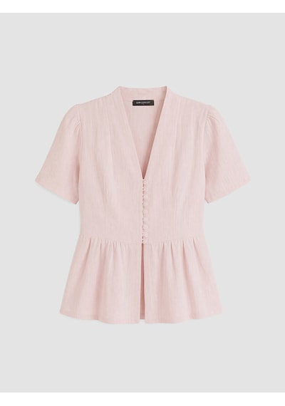 Lcw Comfort Pembe V Yaka %100 Pamuklu Peplum Bluz