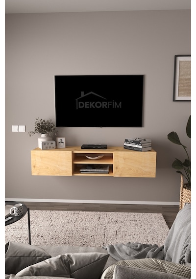 Df17102 Led Işıklı Duvara Monte Tv Ünitesi, 2 Kapaklı Dolaplı, Raflı 150 Cm Tv Alt Ünitesi Safir Meşe Df17102 Led Işıklı Duvara Monte Tv Ünitesi, 2 Kapaklı Dolaplı, Raflı 150 Cm Tv Alt Ünitesi Safir Meşe