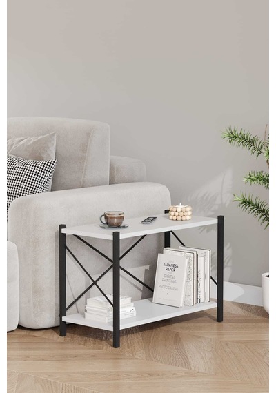 Koltuk Yani Sehpa Siyah Profil Beyaz Sunta 60x24x44 Cm Mtl021 Siyah-beyaz