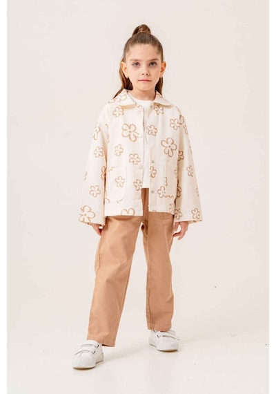 Miniğimin Cicileri Papatya Desen Ceketli Gabardin Kız Çocuk Takım - Kahve Kahve-70863 Miniğimin Cicileri Papatya Desen Ceketli Gabardin Kız Çocuk Takım - Kahve Kahve-70863