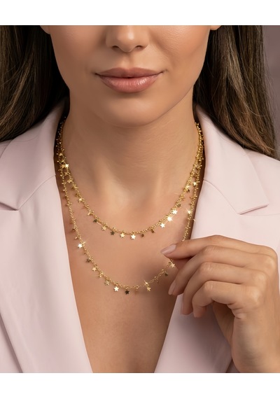 Çoklu Yıldız Pullu Zincir Model Altın Kaplama Kolye Gold