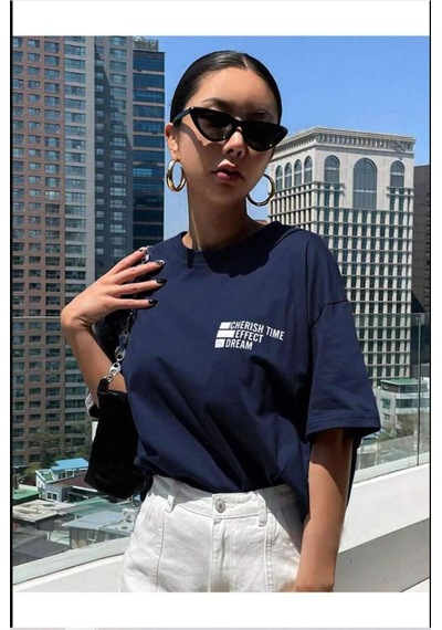 Medinenur Cherish Time Effect Baskılı Unisex Tshirt Lacivert
