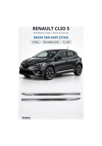 Renault Clio 5 2019 Ve Sonrası Uyumlu Krom Yan Kapı Çıtası 2 Parça Paslanmaz Çelik R.s Line