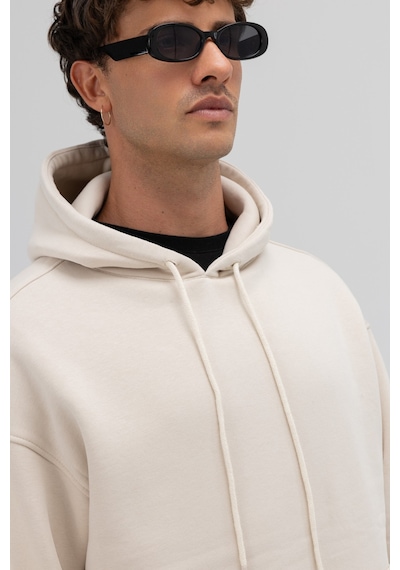 Vamos Basic Oversize Kapüşonlu Sweatshirt Taş
