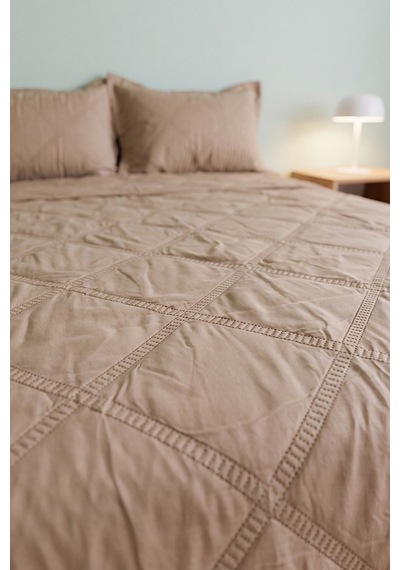 Serra Tila Bej Çift Kişilik Yatak Örtüsü Seti 3 Parça