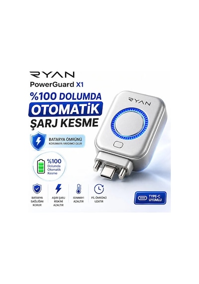 Ryan Powerguard X1 Type-c Akıllı Şarj Kesici Batarya Koruma Cihazı %100 Dolumda Otomatik Şarj Kesme-14906