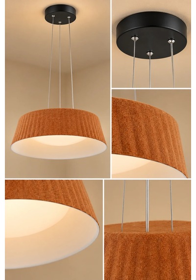 Modern Premium Kahve Kumaş 3 Renkli Ledli Sarkıt Avizesi Salon Mutfak Oturma Odası Modelleri 72w Beyaz