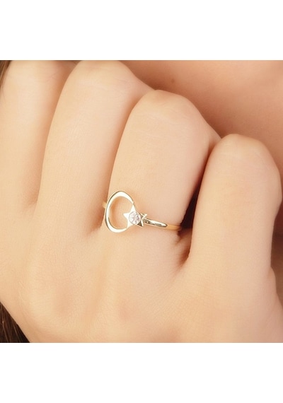 Ayyıldız Tektaş Altın Yüzük 14K Gold 364012519
