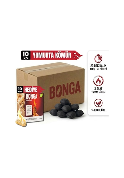 Briket Yumurta Kömür - 10 Kg + Hediye 10 Adet Kömür Tutuşturucu