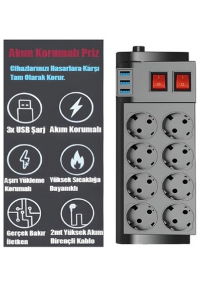8li-blic Ftr-08 Termal Akım Korumalı Priz 2mt.16a 4000w Usb