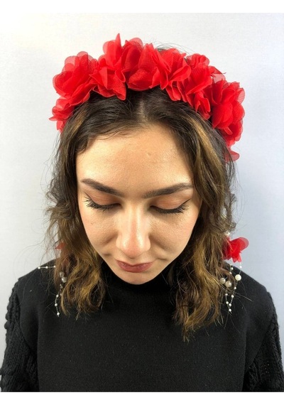 FdayAksesuar Kırmızı Lazer Kesim Incili Taç FRDY30243