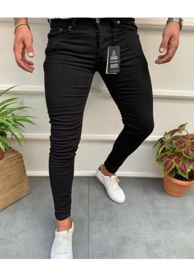 Erkek Siyah Italyan Kesim Kot Sknny Fit Kot Pantolon Siyah