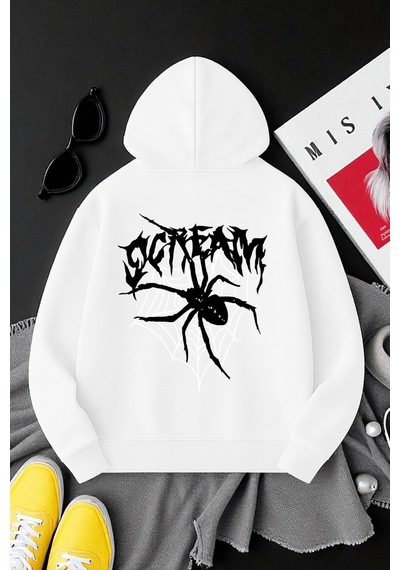Uyguntarz Scream Baskılı Oversize Sweatshirt beyaz