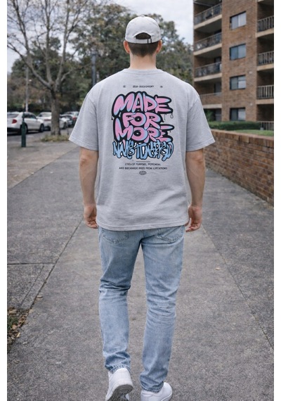 Herkesemoda Made For More Yazı Detaylı Basic T-shirt Gri