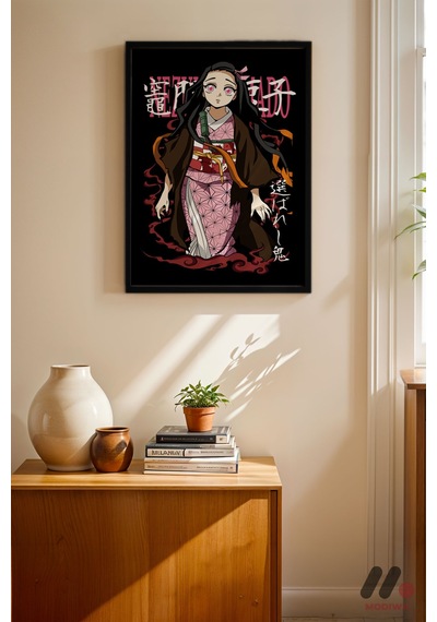 Demon Slayer Nezuko Anime Poster, Siyah Çerçeveli Duvar Tablosu - Anime Severlere Özel Hediye