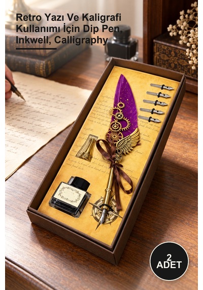 2 Adet Vintage Divit Hokka Seti Retro Yazı Ve Kaligrafi Kullanımı İçin Dip Pen, Inkwell, Calligraphy