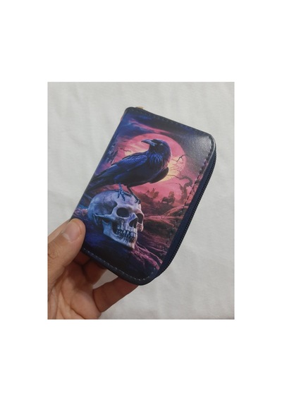 Owlbag Company Owl Bag Skull And Crow Desenli Tasarım Suni Deri Cüzdan Çok Renkli
