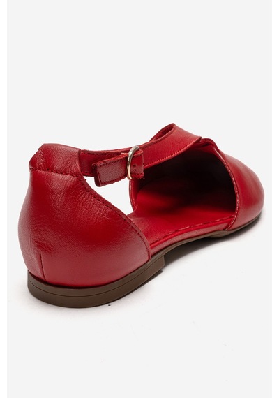 Luvishoes Fable Kırmızı Cilt Hakiki Deri Yanları Açık Kadın Babet Ayakkabı