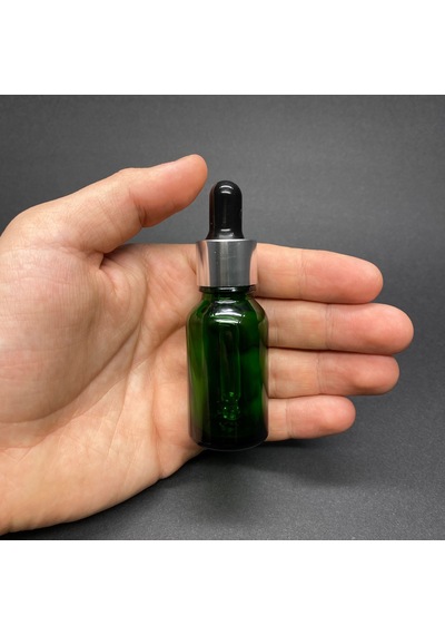 15ml Yeşil Cam Damlalıklı Şişe , Gümüş Metal Kapak , 15 Cc Yeşil